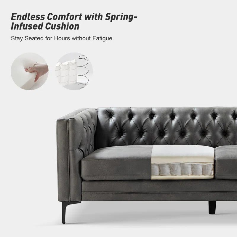 Brinna Contemporary 84" Upholstered Button-Tufted Sofa with Metal Legs