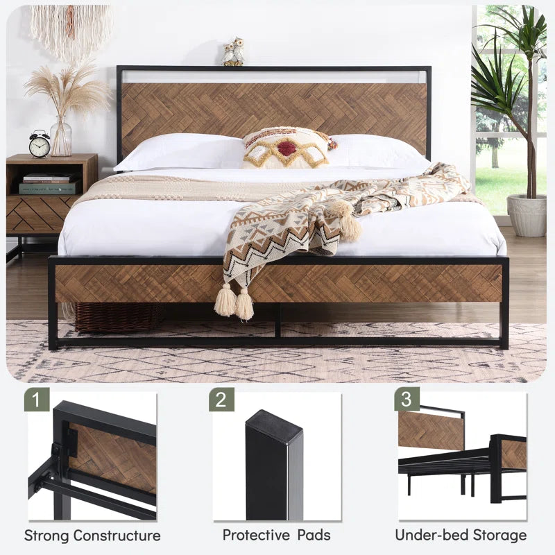 Danise Low Profile Metal Frame Platform Bed with Headboard