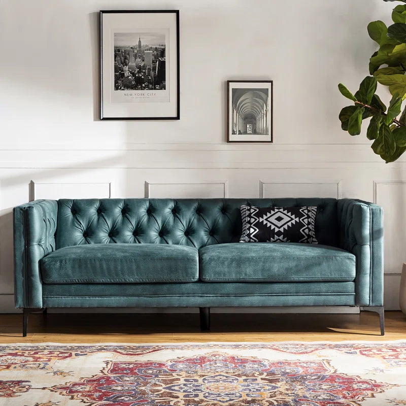 Brinna Contemporary 84" Upholstered Button-Tufted Sofa with Metal Legs