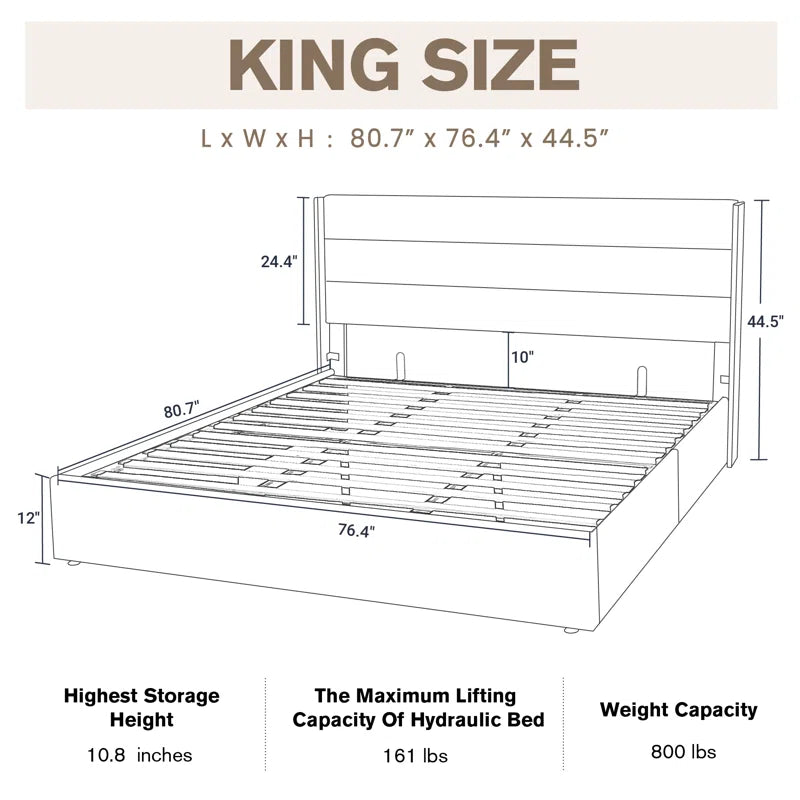 Braya Hydraulic Lift up Storage Upholstered Platform Bed