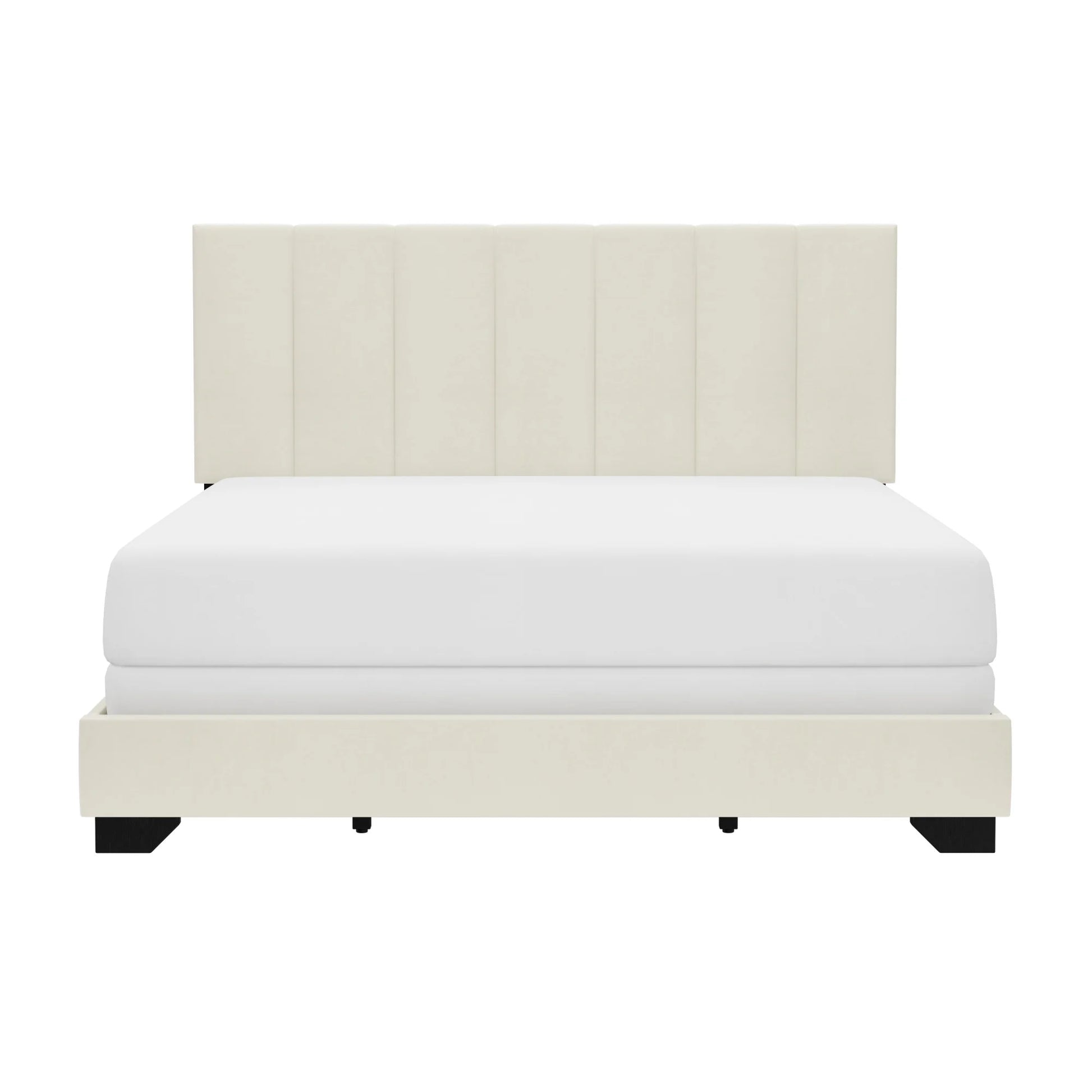 Reece Channel Stitched Upholstered Queen Bed, Ivory, by  Living Essentials