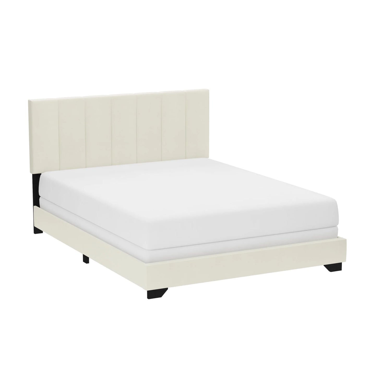 Reece Channel Stitched Upholstered Queen Bed, Ivory, by  Living Essentials