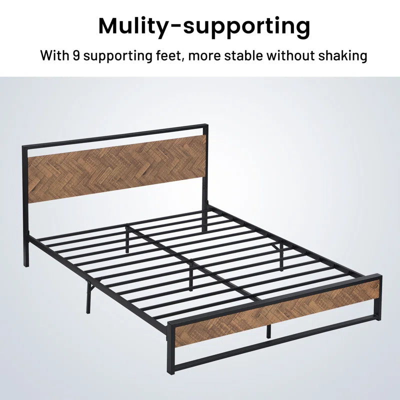 Danise Low Profile Metal Frame Platform Bed with Headboard