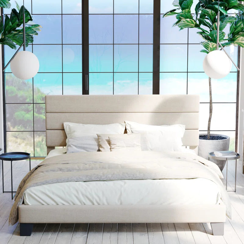 Elison Platform Bed with Fabric Upholstered Headboard and Wooden Slats