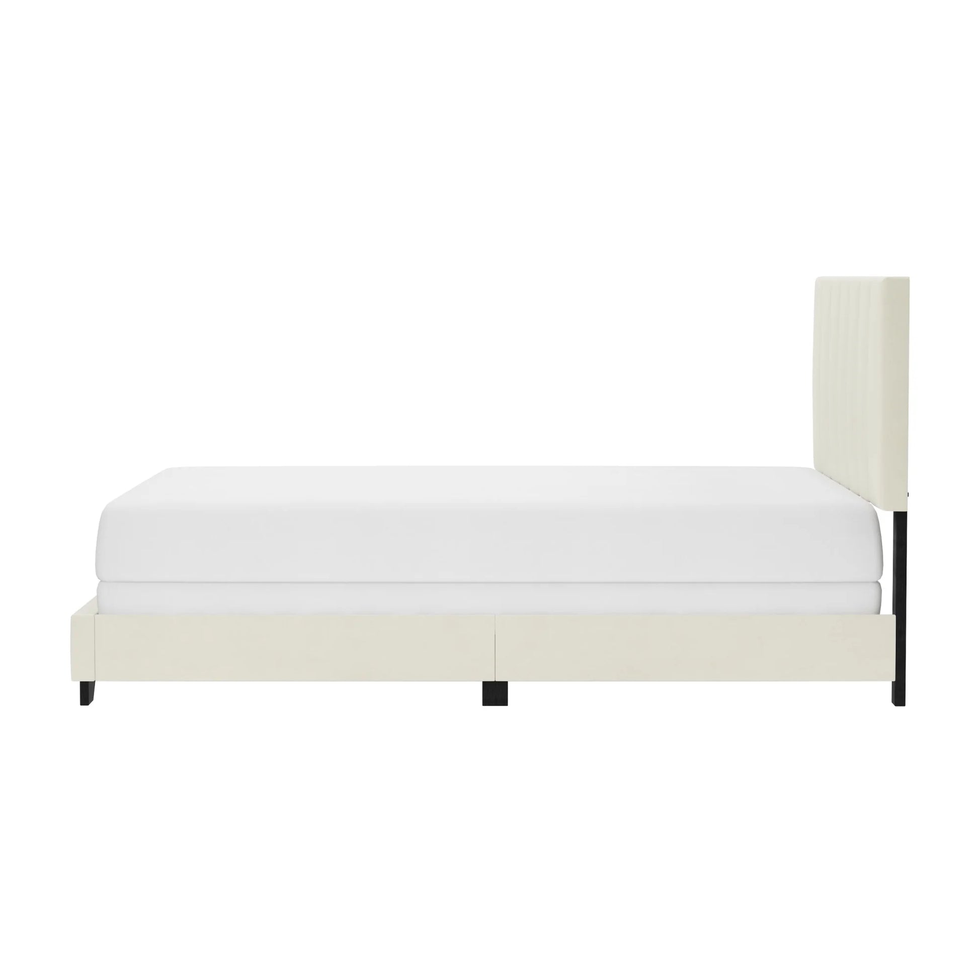 Reece Channel Stitched Upholstered Queen Bed, Ivory, by  Living Essentials