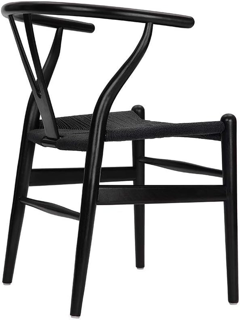 Solid Wood Wishbone Chair Y Chair Mid-Century Armrest Dining Chair, Rattan Armchair - (Ash Wood Black)