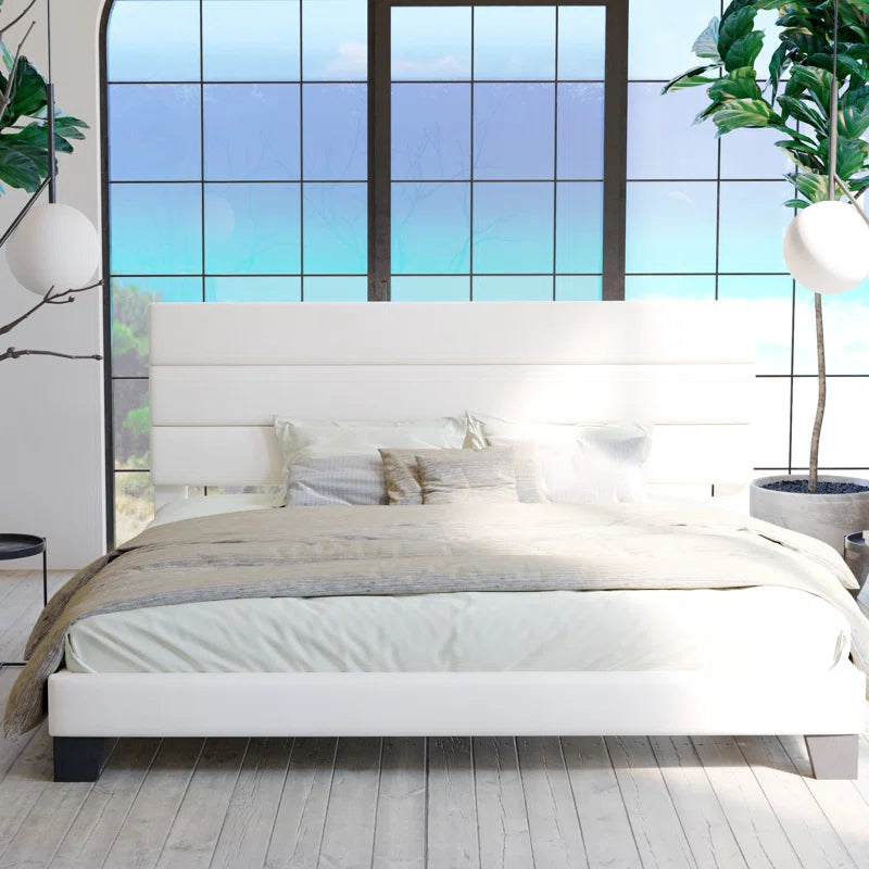 Elison Platform Bed with Fabric Upholstered Headboard and Wooden Slats