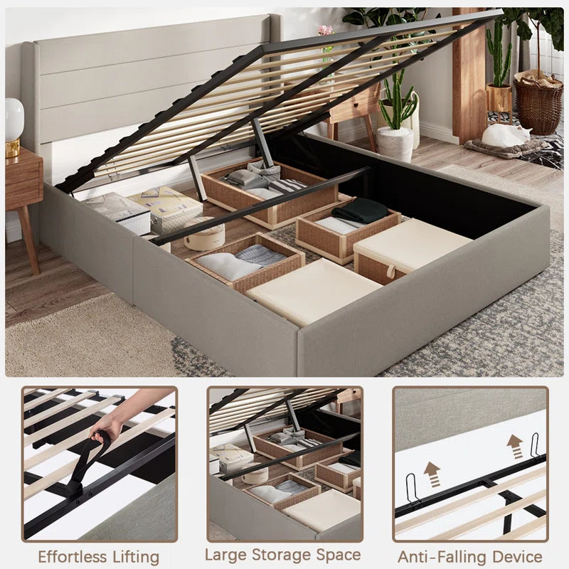 Braya Hydraulic Lift up Storage Upholstered Platform Bed