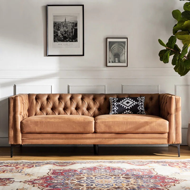 Brinna Contemporary 84" Upholstered Button-Tufted Sofa with Metal Legs