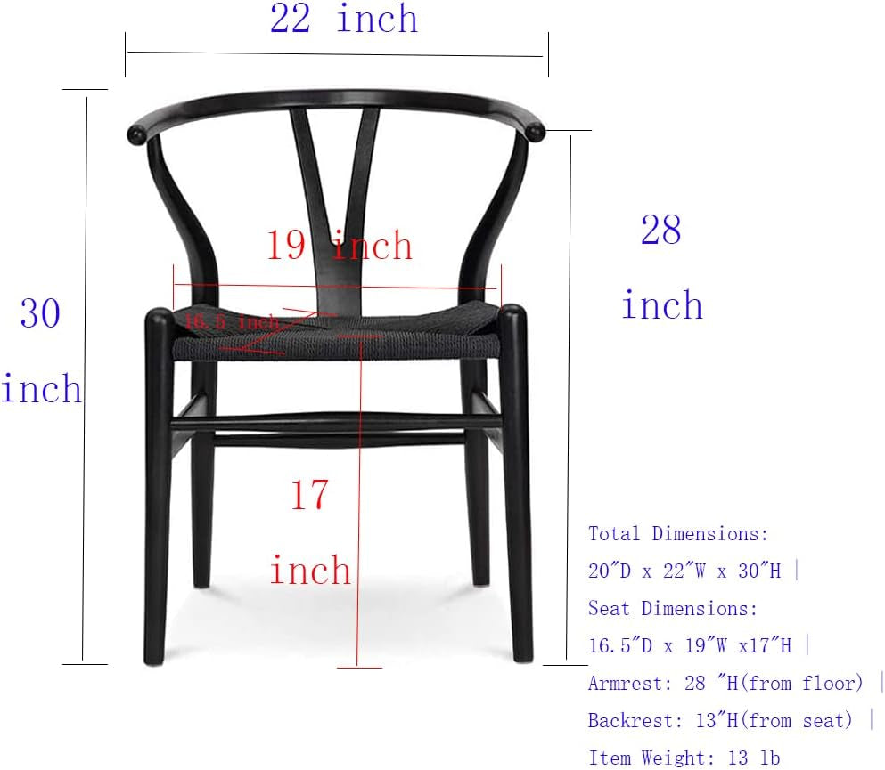 Solid Wood Wishbone Chair Y Chair Mid-Century Armrest Dining Chair, Rattan Armchair - (Ash Wood Black)