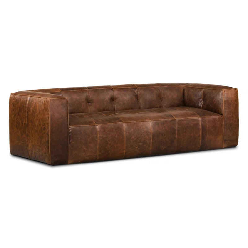 Wyat 92'' Full-Grain Genuine Italian Leather Square Arm Sofa