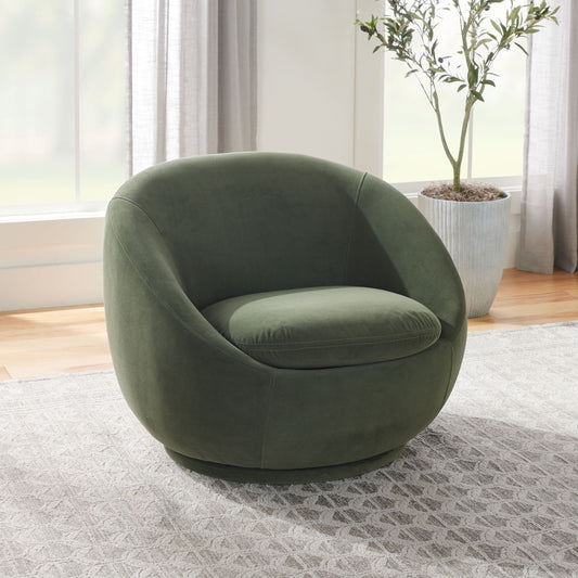 Mira Swivel Chair, Olive Velvet