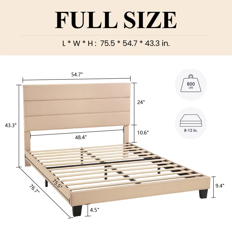 Elison Platform Bed with Fabric Upholstered Headboard and Wooden Slats