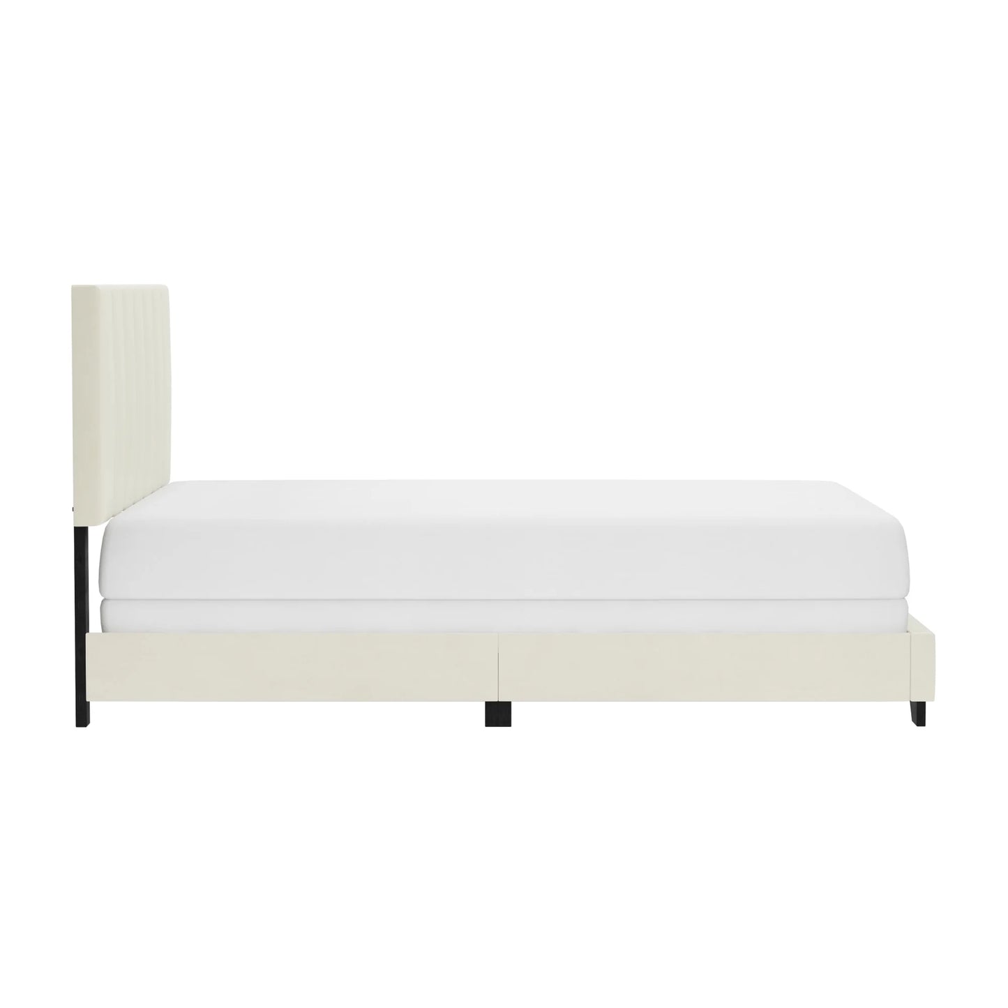 Reece Channel Stitched Upholstered Queen Bed, Ivory, by  Living Essentials