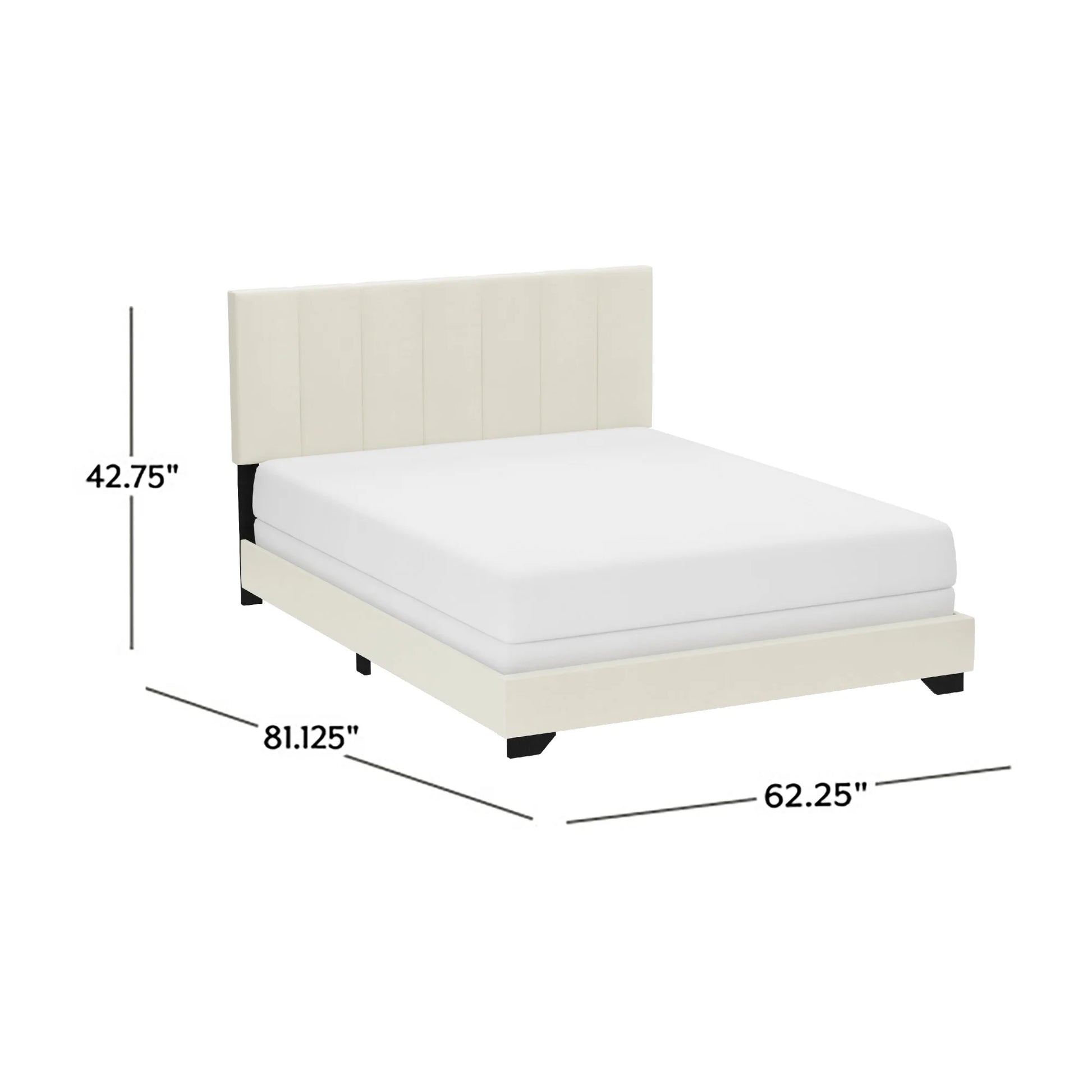 Reece Channel Stitched Upholstered Queen Bed, Ivory, by  Living Essentials