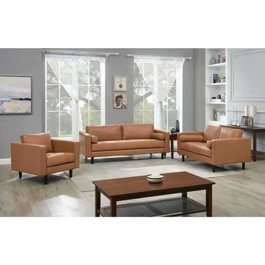 Nataniel 3 Piece Living Room Sets Genuine Leather Modern Couch Set with Sofa, Loveseat and Armchair