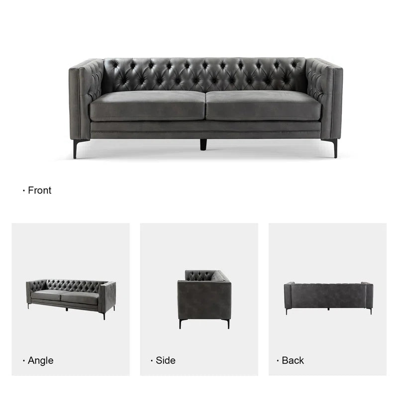 Brinna Contemporary 84" Upholstered Button-Tufted Sofa with Metal Legs