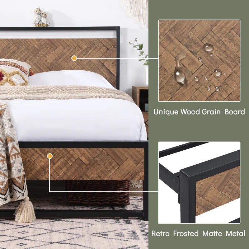 Danise Low Profile Metal Frame Platform Bed with Headboard