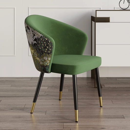 Green Upholstered Velvet Dining Chair Modern Arm Chair in Gold & Black